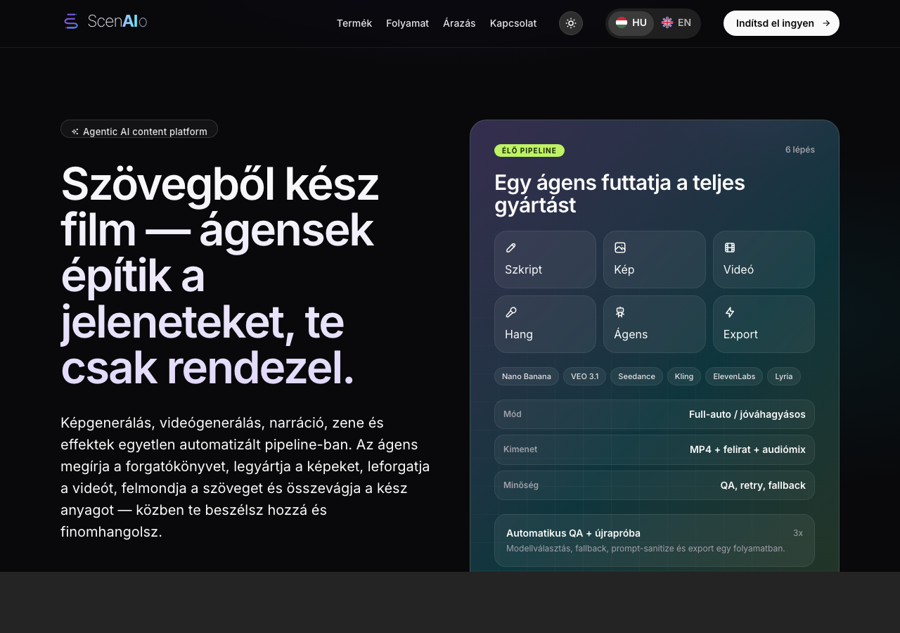 ScenAIo agentic AI content platform felülete